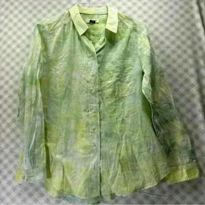 Pilcro and the Letterpress Button Up Shirt Size M Green Tie Dye Long Sleeve